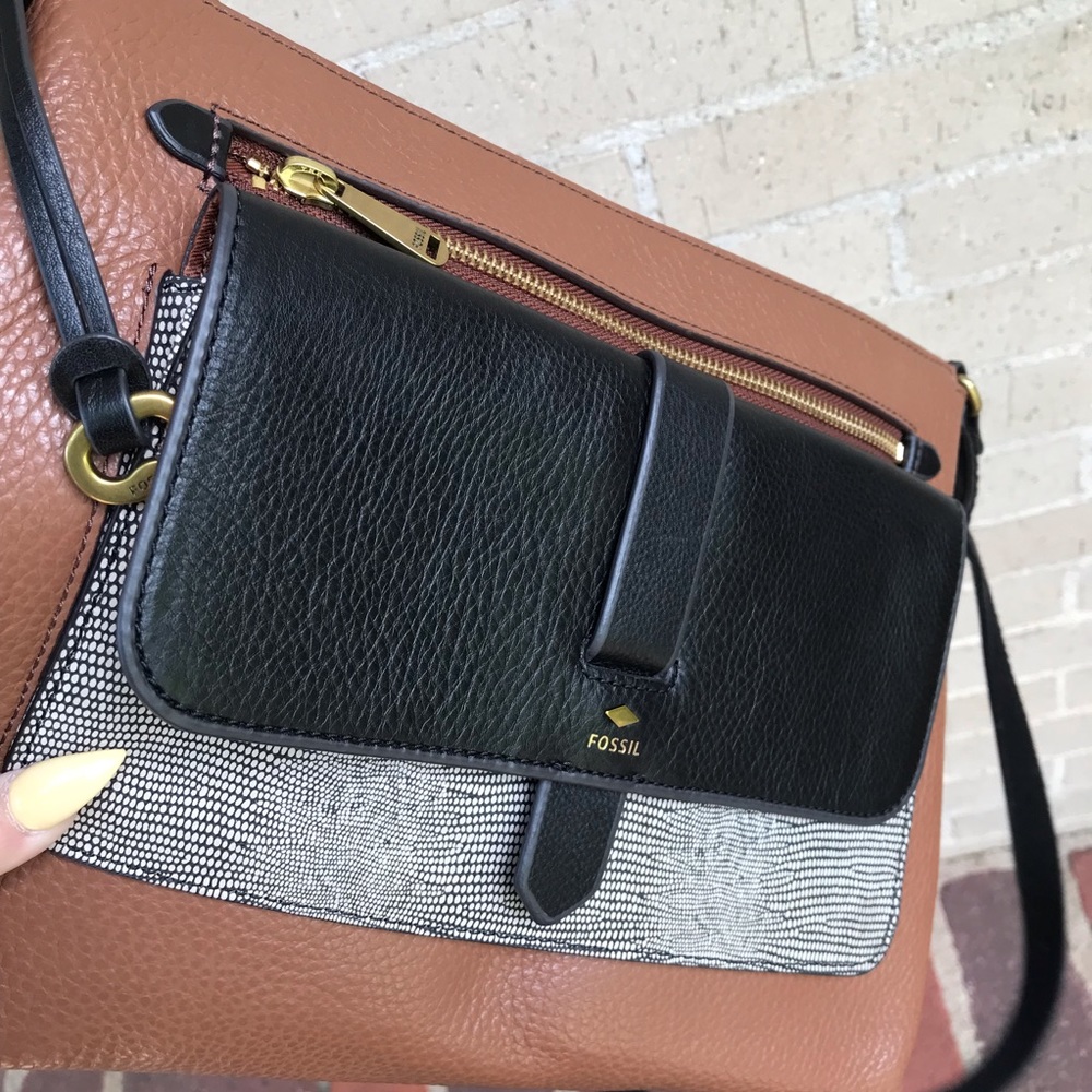 Fossil brown colorblock leather shoulder satchel - Picture 6 of 8